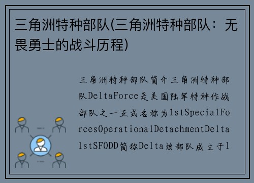 三角洲特种部队(三角洲特种部队：无畏勇士的战斗历程)